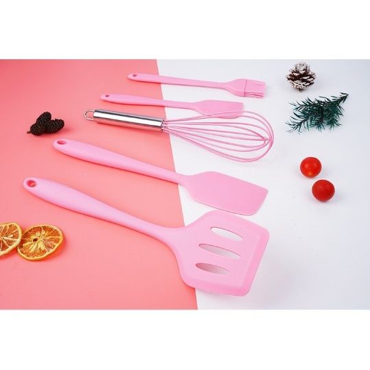 5PCS Heat Resistant Kitchen Utensils Food Grade Silicone Cooking Utensils Spatula Kitchen Accessories Cookware Set for Baking