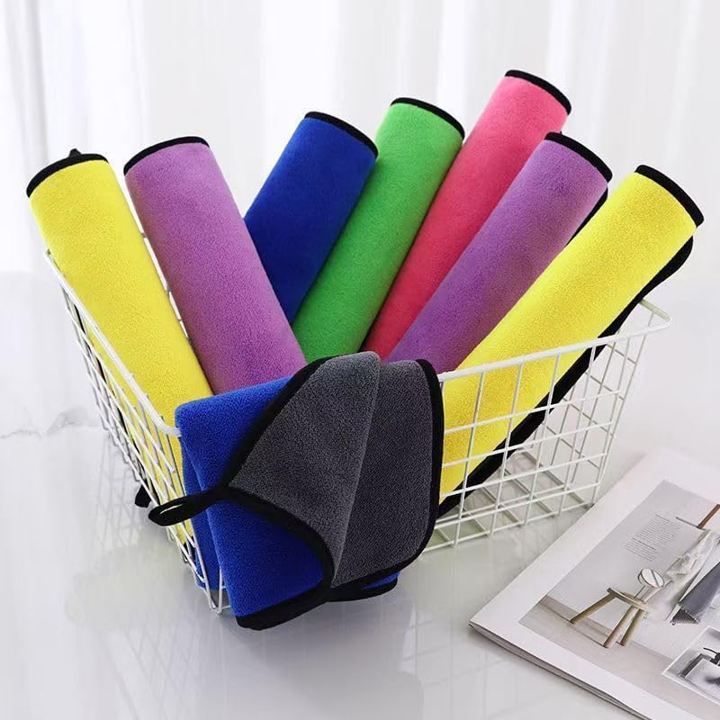 【Random color 】10 Pack Extra Thick Reusable Microfiber Cleaning Cloths, Dual-Layer Dual-Color Super Absorbent Kitchen Towels for Dishes, Glass, Floors & Car Care