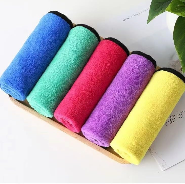 【Random color 】10 Pack Extra Thick Reusable Microfiber Cleaning Cloths, Dual-Layer Dual-Color Super Absorbent Kitchen Towels for Dishes, Glass, Floors & Car Care
