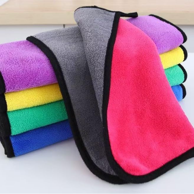 【Random color 】10 Pack Extra Thick Reusable Microfiber Cleaning Cloths, Dual-Layer Dual-Color Super Absorbent Kitchen Towels for Dishes, Glass, Floors & Car Care
