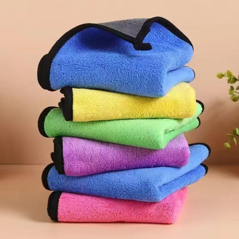【Random color 】10 Pack Extra Thick Reusable Microfiber Cleaning Cloths, Dual-Layer Dual-Color Super Absorbent Kitchen Towels for Dishes, Glass, Floors & Car Care