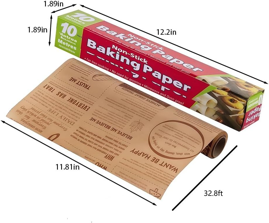 Baking Parchment Paper 10M Microwave Oven Cooking Sheet Non-Stick Baking Liners Sheets for Cook Grilling Air Fryer Bread Cup Cake Cookie BBQ