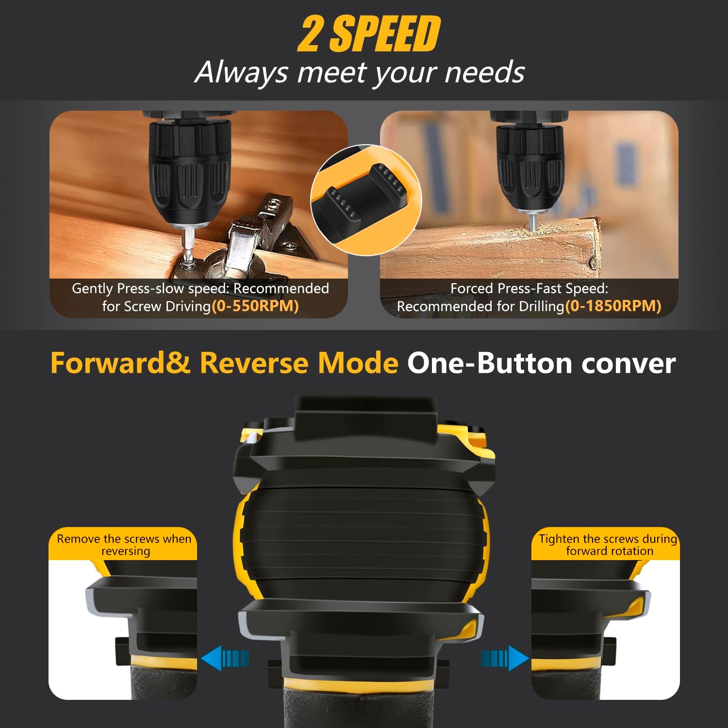 Cordless Drill Set 21V, Electric Screwdriver with 2 Batteries 2000mAh, 25+3 Torque Cordless Hammer Drill, 2-Speed, 42N.m Max, LED Work Light