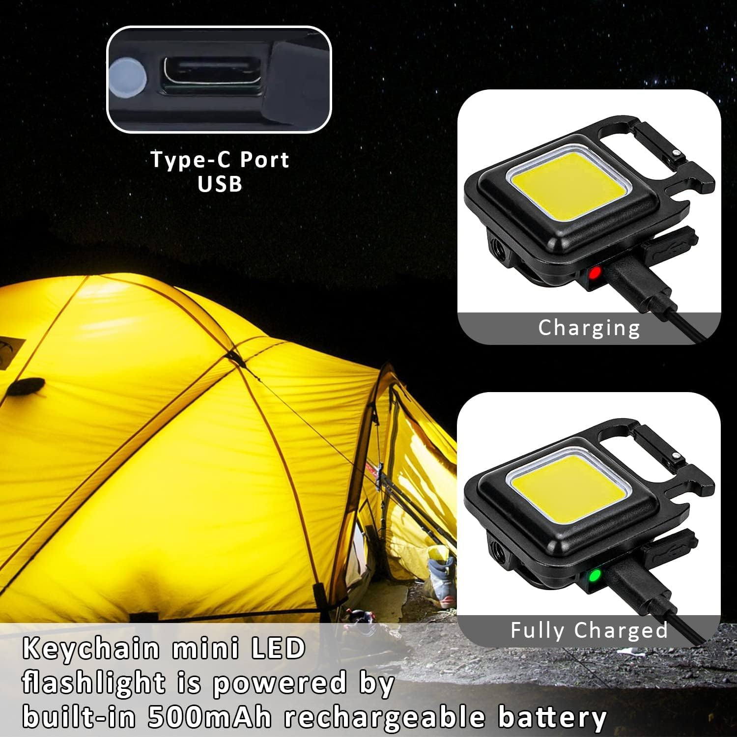 LED Camping Lantern, Rechargeable Small COB Keychain Mini Torch, Portable Mini Pocket Light, Multi-Functional Work Inspection Light for Cycling Repairing Outdoor