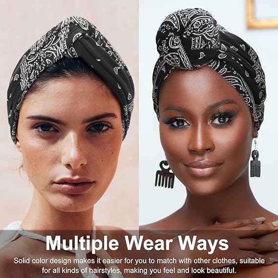 【Clearance Sale】Stylish Paisley Print Boho Turban Hats - Solid Color, Pleated & Adjustable - Perfect Head Wraps for Ramadan, Chemo Care, & Fashion-forward Women