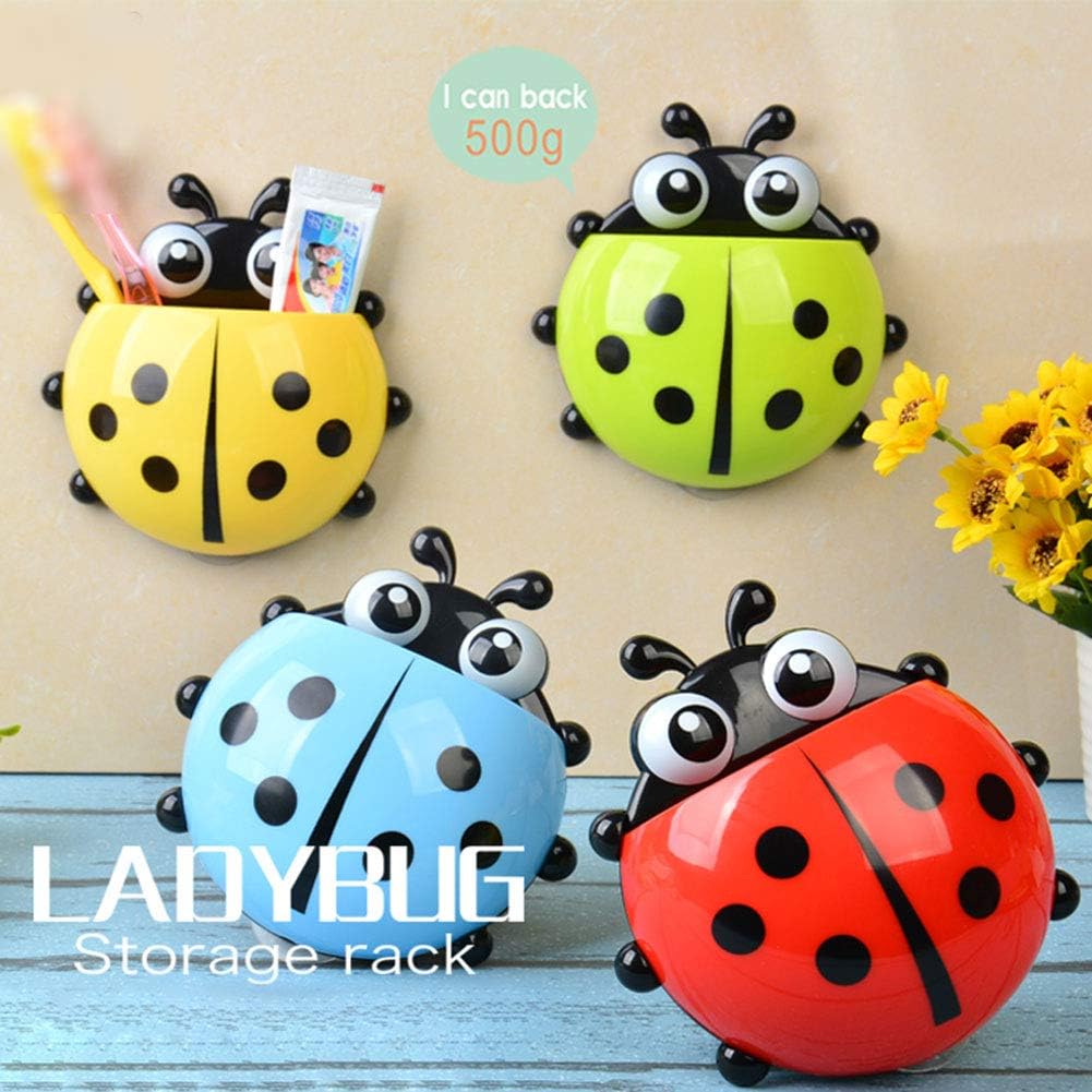 1pc Cute Ladybug Toothbrush Holder - No-Drill, Wall-Mounted Suction Cup Storage Rack for Bathroom Organization, Christmas/Halloween Gift Decoration
