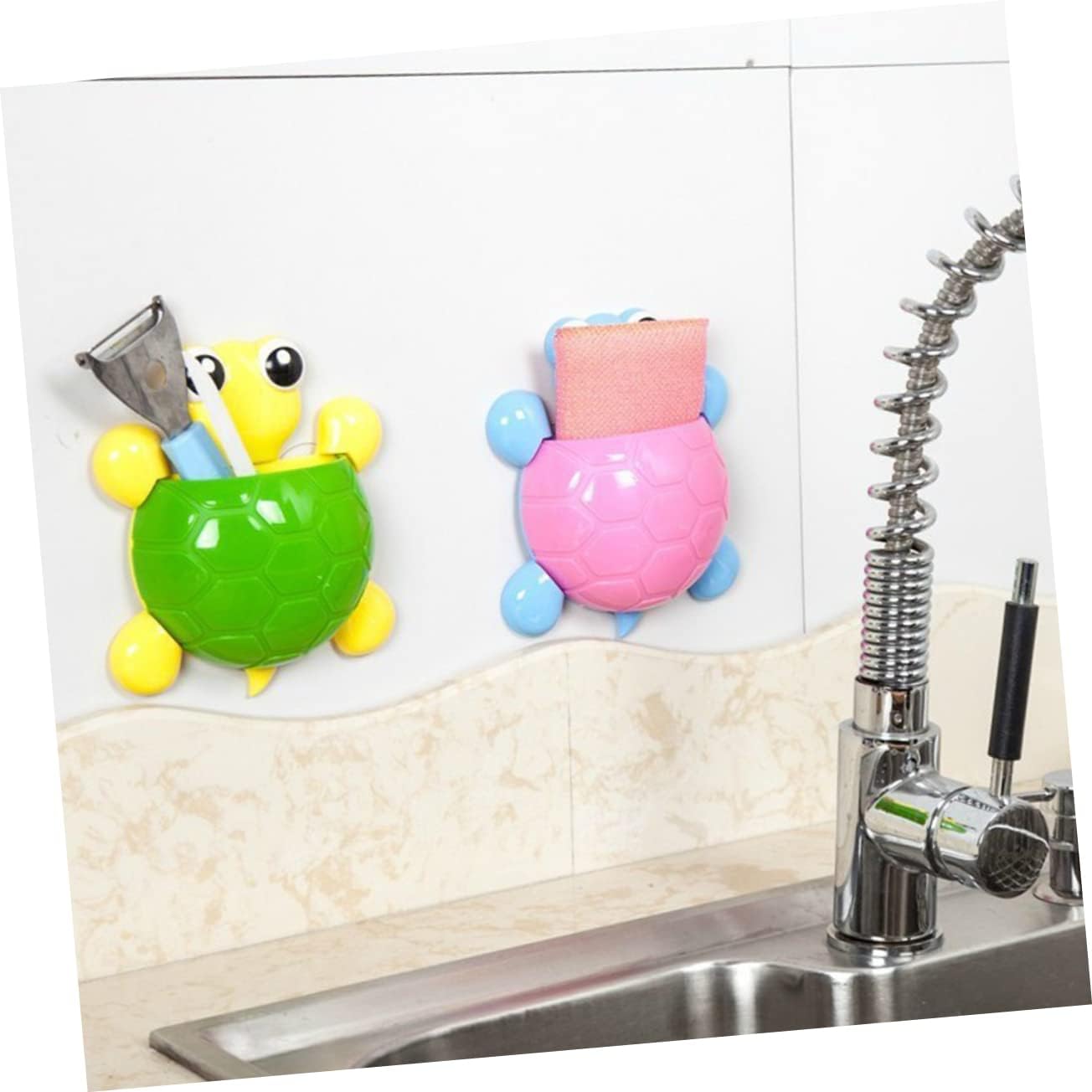 1Pcs Cute Turtle Design Toothbrush Holder - Plastic Wall Mount Bathroom Organizer with Suction Cup - Cartoon Storage Rack for Toothbrush & Toothpaste - No Electricity Needed - Home Decor Accessory