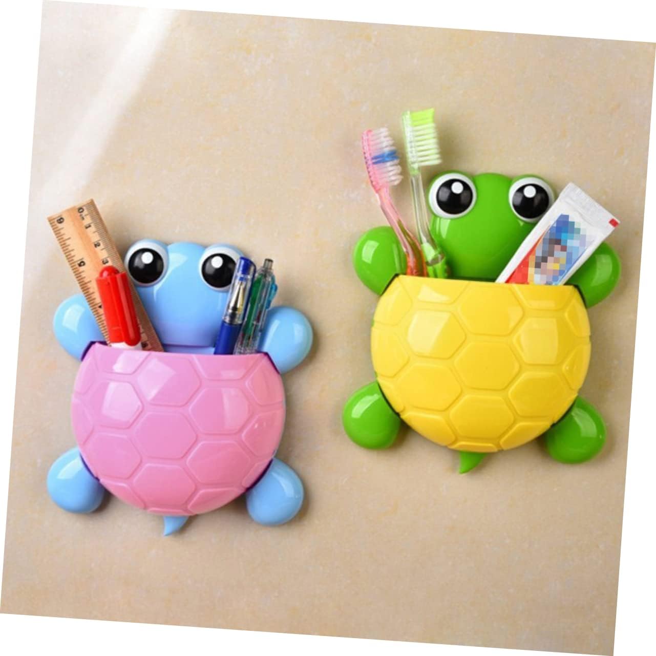 1Pcs Cute Turtle Design Toothbrush Holder - Plastic Wall Mount Bathroom Organizer with Suction Cup - Cartoon Storage Rack for Toothbrush & Toothpaste - No Electricity Needed - Home Decor Accessory