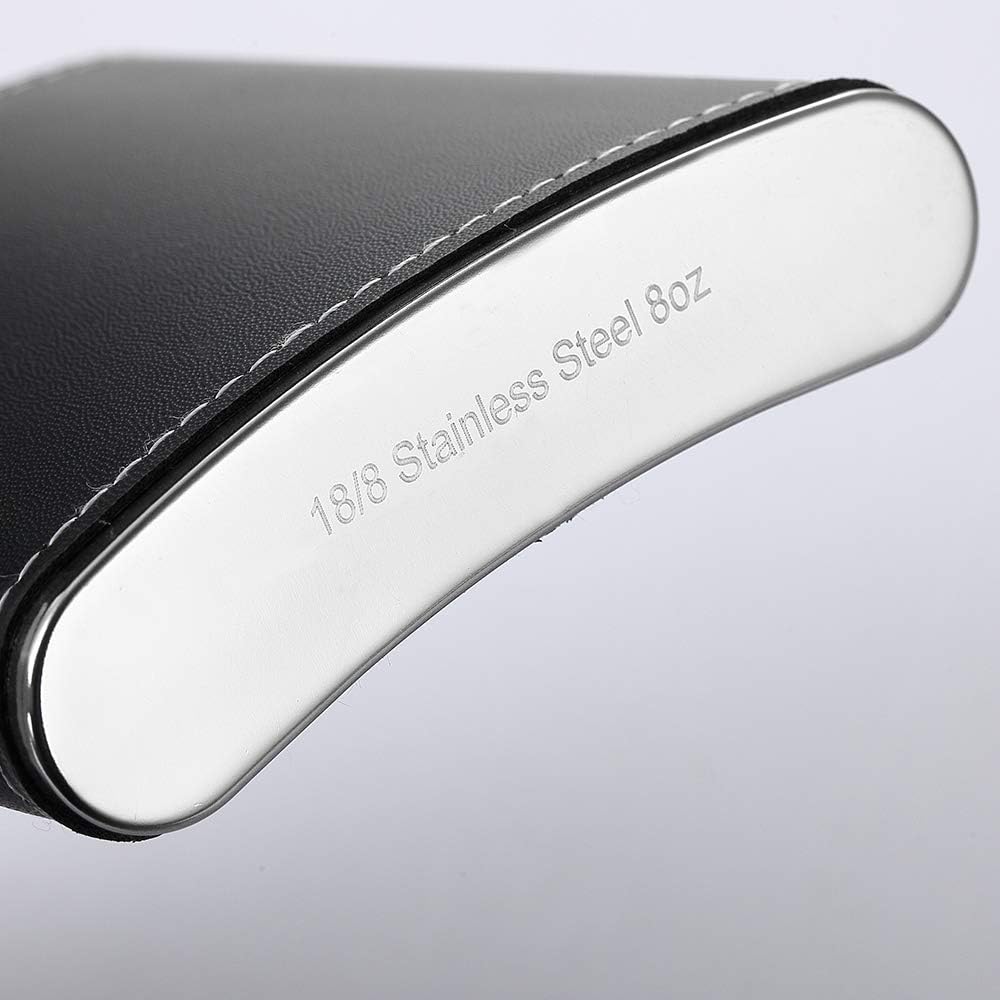 1 Pack Flask for Liquor and Funnel, Premium 8 Oz Leak Proof 18/8 Stainless Steel Pocket Hip Flask with Black Leather Cover, Great Gift Idea