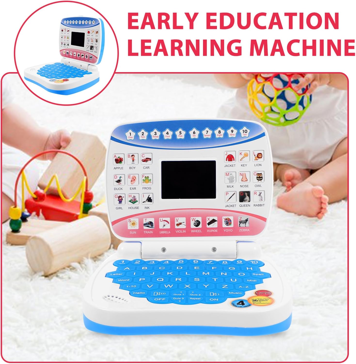 Electronic Learning Toy, Mini Learning Computer Toy, Compact and Portable, English Learning, Letters, Numbers, Music Multi-Functional, Suitable for Boys and Girls Over, Educational Toy, Christmas Gift