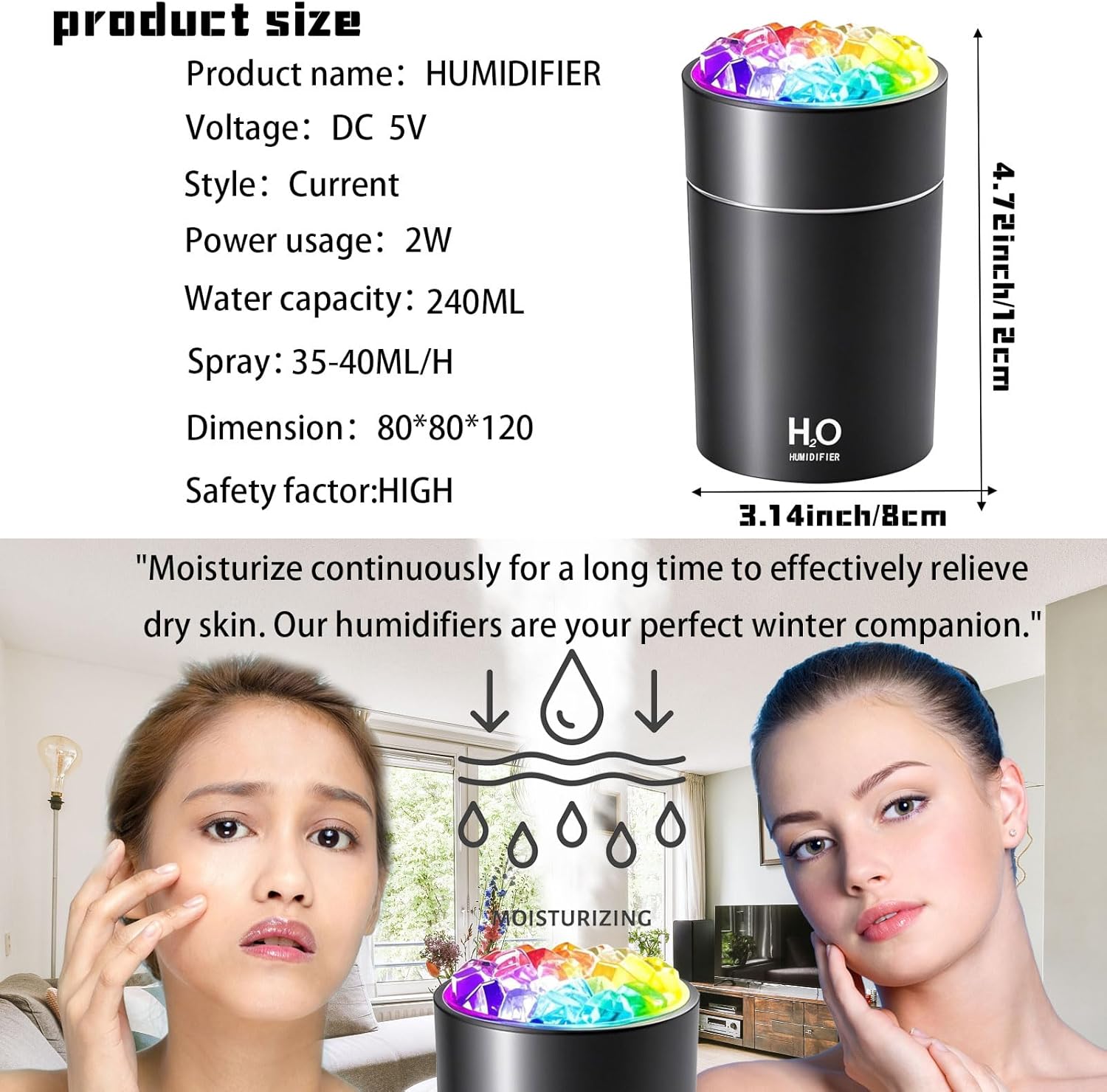 USB Humidifier And Aromatherapy Machine, With Cold Fog And Night Light Atmosphere Light Humidifier, Aromatherapy Spray Is Suitable For Cars, Bedrooms, Living Rooms, Desks, Mini Color Lights Car Humidi