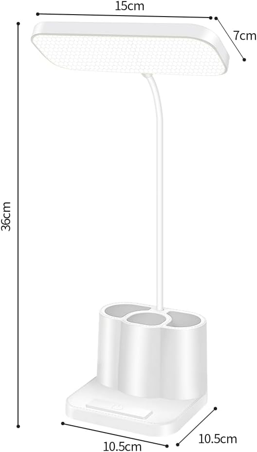 Touch adjustable rechargeable LED stand desk lamp, USB charging, with pen holder, suitable for home office, study, reading, can be used as a phone stand night light, 3 color temperature modes