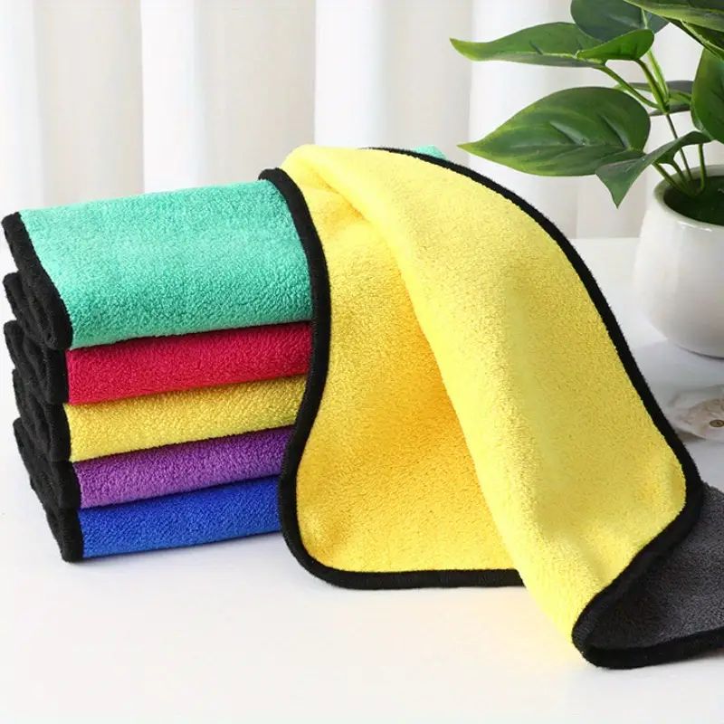 【Random color 】10 Pack Extra Thick Reusable Microfiber Cleaning Cloths, Dual-Layer Dual-Color Super Absorbent Kitchen Towels for Dishes, Glass, Floors & Car Care