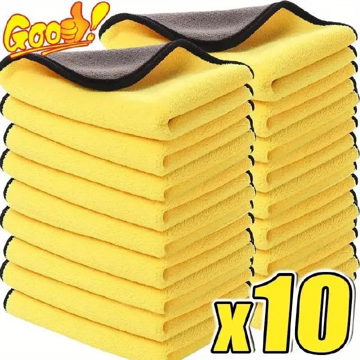 【Random color 】10 Pack Extra Thick Reusable Microfiber Cleaning Cloths, Dual-Layer Dual-Color Super Absorbent Kitchen Towels for Dishes, Glass, Floors & Car Care