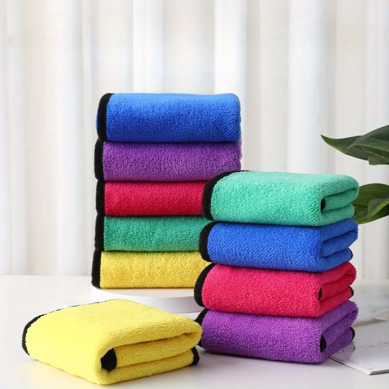 【Random color 】10 Pack Extra Thick Reusable Microfiber Cleaning Cloths, Dual-Layer Dual-Color Super Absorbent Kitchen Towels for Dishes, Glass, Floors & Car Care