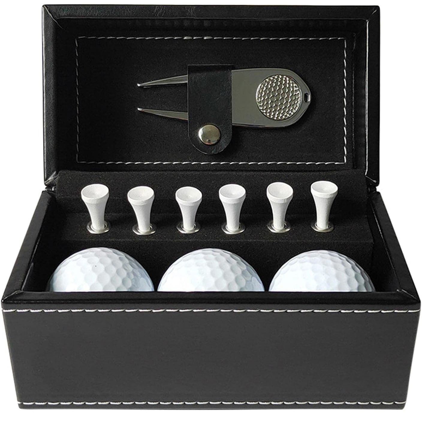 【Clearance Sale】Golf Accessories With Storage Box 3 Balls 6 Tees Unique Golf Ball Set Pu Leather Divot Repair Tool For Golf Sport Gift