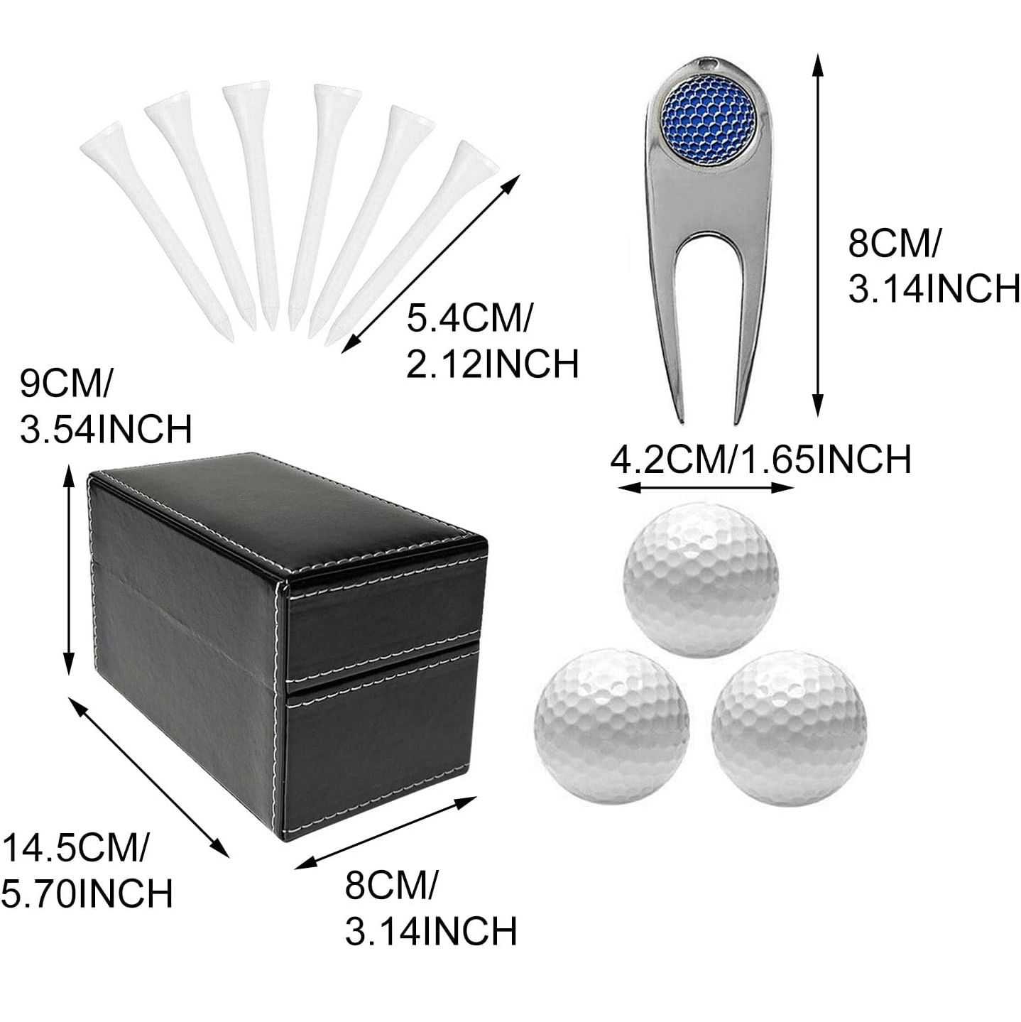 【Clearance Sale】Golf Accessories With Storage Box 3 Balls 6 Tees Unique Golf Ball Set Pu Leather Divot Repair Tool For Golf Sport Gift