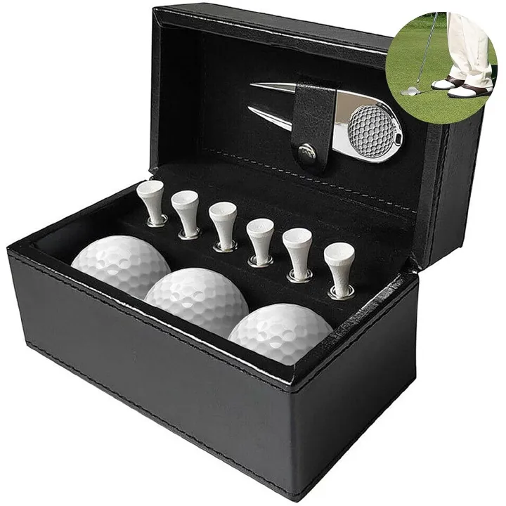 【Clearance Sale】Golf Accessories With Storage Box 3 Balls 6 Tees Unique Golf Ball Set Pu Leather Divot Repair Tool For Golf Sport Gift