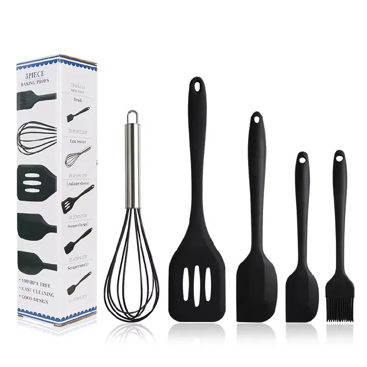 5PCS Heat Resistant Kitchen Utensils Food Grade Silicone Cooking Utensils Spatula Kitchen Accessories Cookware Set for Baking
