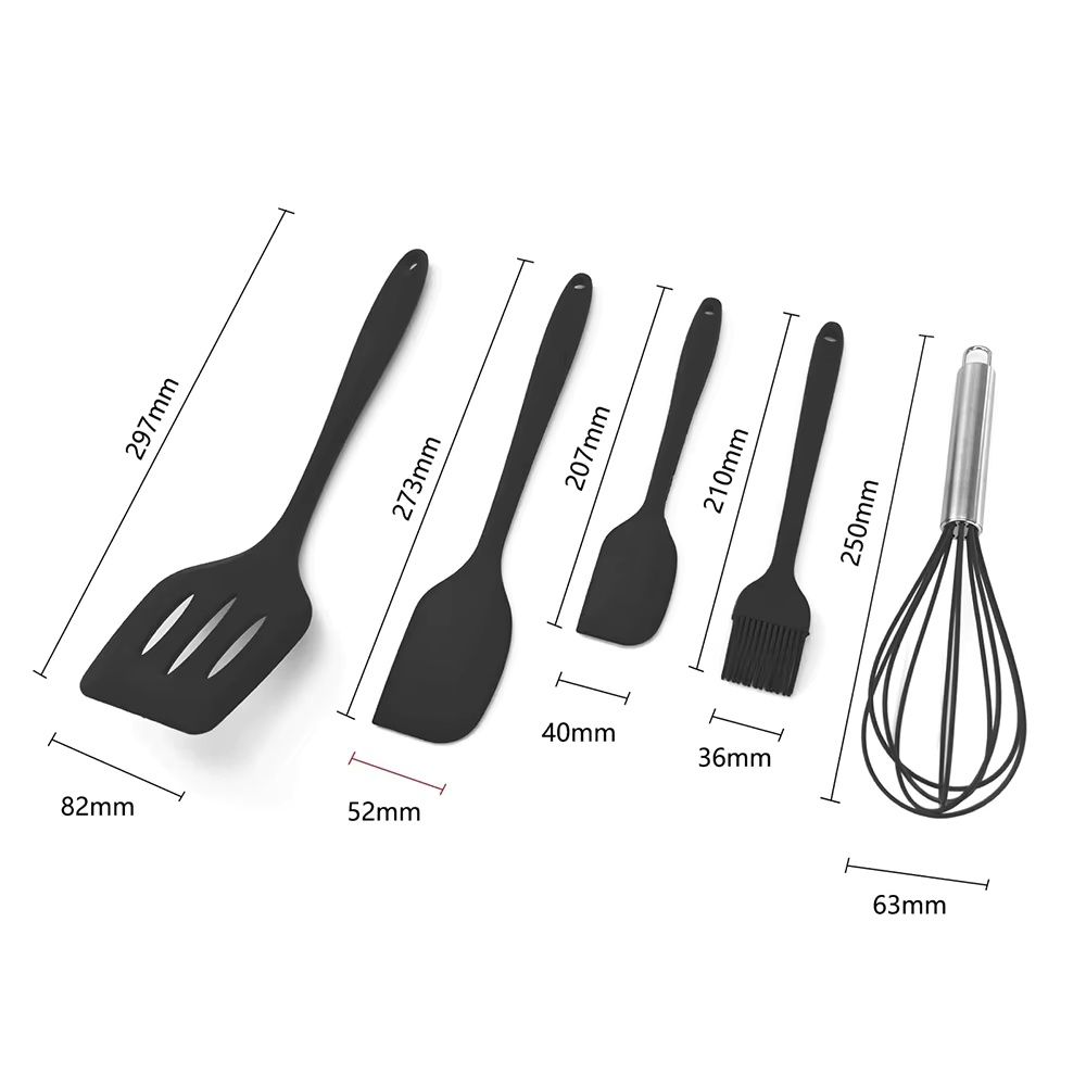 5PCS Heat Resistant Kitchen Utensils Food Grade Silicone Cooking Utensils Spatula Kitchen Accessories Cookware Set for Baking