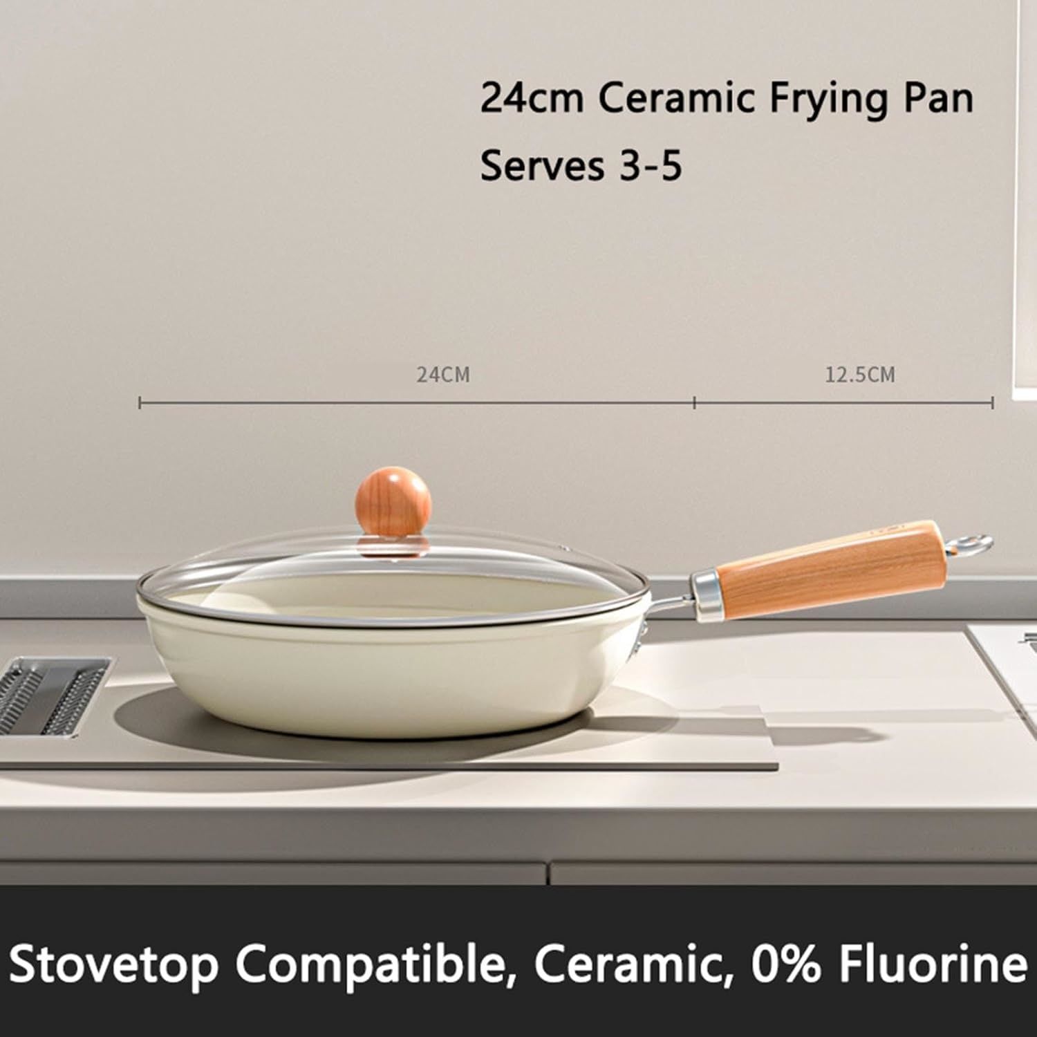 Ceramic Nonstick Frying Pan with/Without Lid, 24 cm Induction Ceramic Pan,Kitchen Cooking Chef's Pan