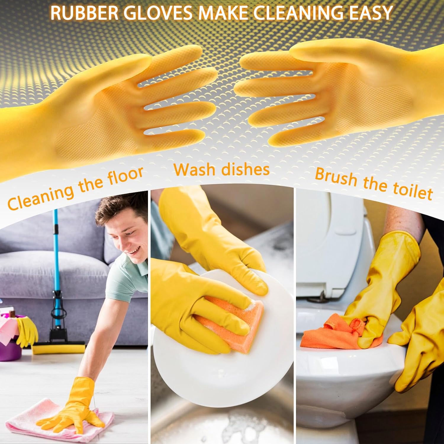Thicken Rubber Gloves, Bouncy, Reusable Cleaning Gloves, Without Pungent Smell, Non-Slip Gloves for Kitchen and Household,1 Pair