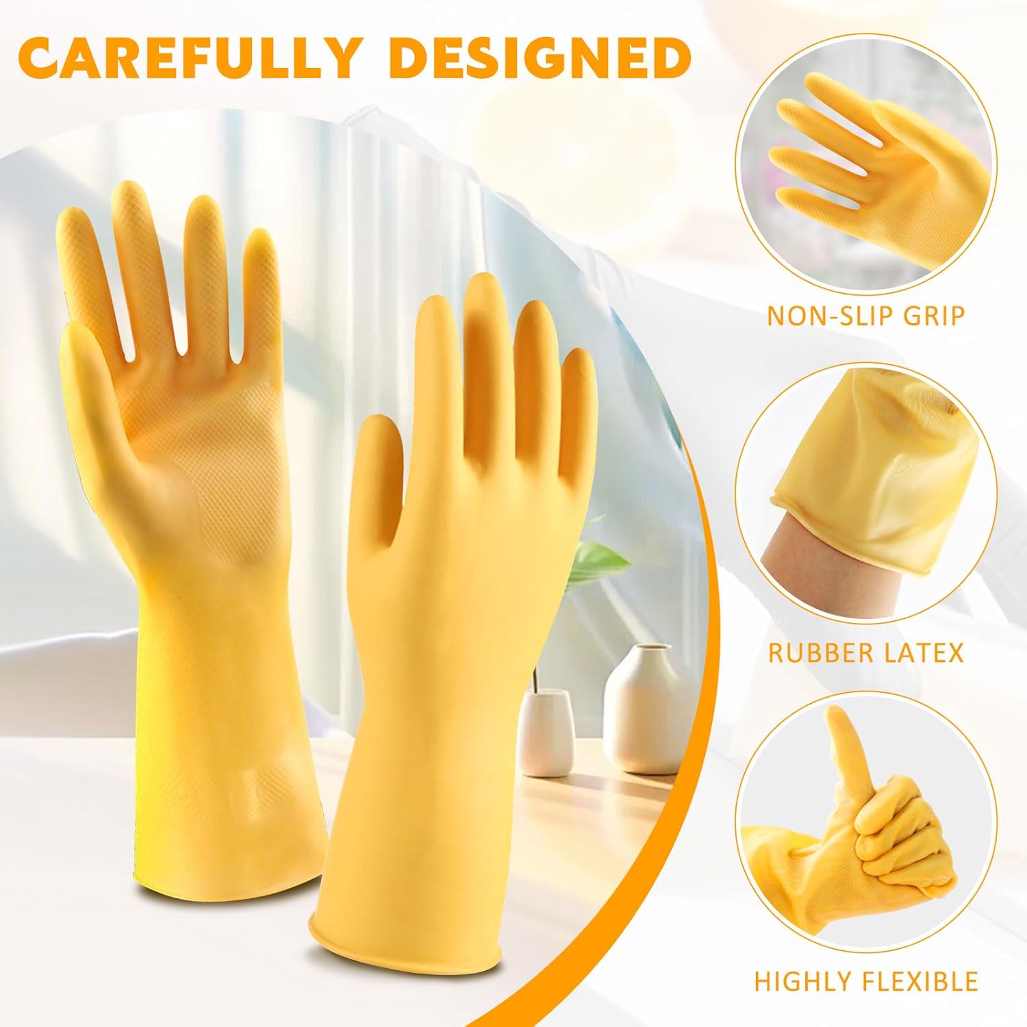 Thicken Rubber Gloves, Bouncy, Reusable Cleaning Gloves, Without Pungent Smell, Non-Slip Gloves for Kitchen and Household,1 Pair