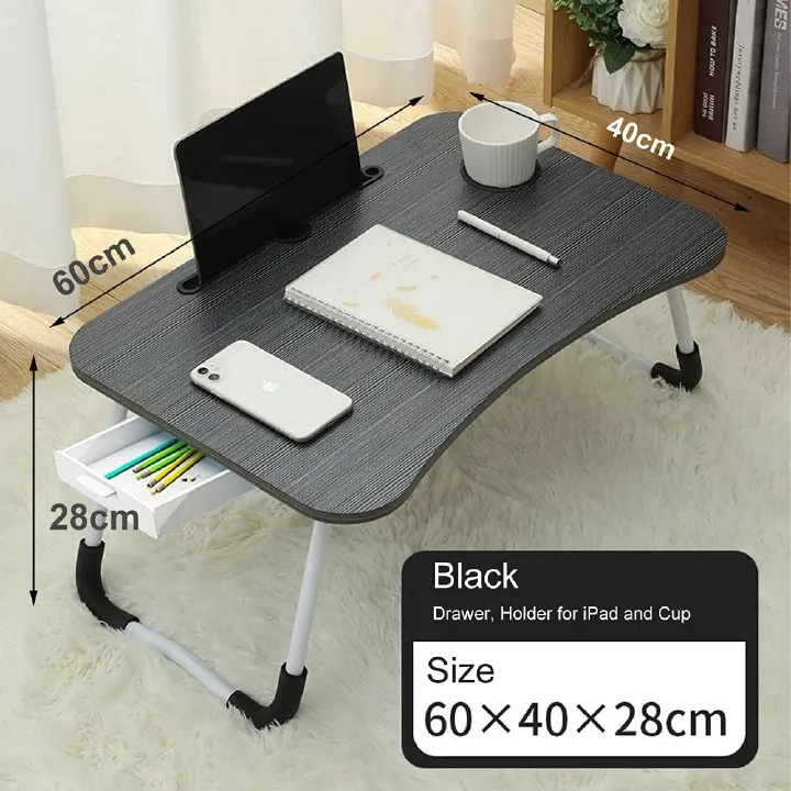 Lap Desk with Storage Drawer, Holders for Cup and Tablet, Laptop Bed Tray Table with Foldable Legs, Laptop Bed Stand, Portable Standing Table for Sofa Couch Floor