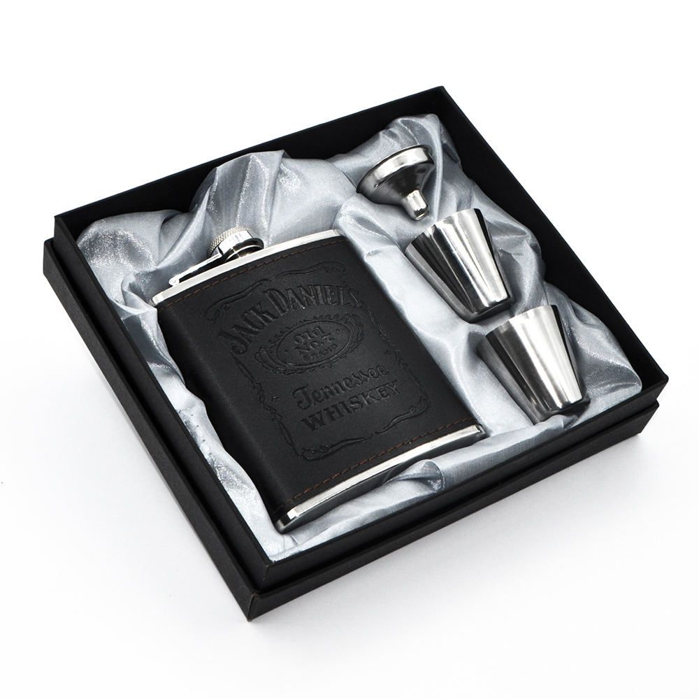 Hip Flask Gift Set of 4, 7 Oz Drinking Flasks for Liquor for Men Women, Stainless Steel Alcohol Whiskey Flask with Funnel & 2 Cups, Metal Pocket Flask Gift Box for Wedding Groomsmen