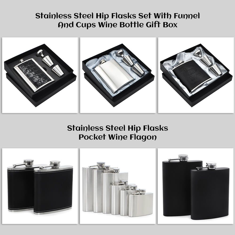 Hip Flask Gift Set of 4, 7 Oz Drinking Flasks for Liquor for Men Women, Stainless Steel Alcohol Whiskey Flask with Funnel & 2 Cups, Metal Pocket Flask Gift Box for Wedding Groomsmen