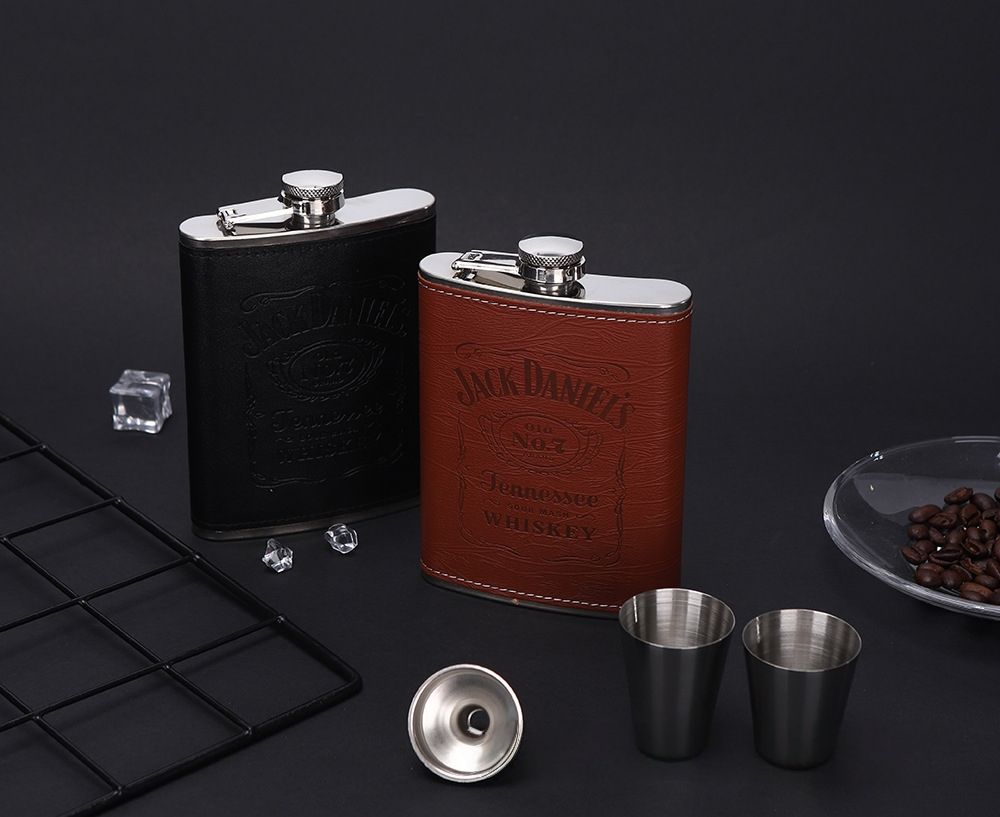 Hip Flask Gift Set of 4, 7 Oz Drinking Flasks for Liquor for Men Women, Stainless Steel Alcohol Whiskey Flask with Funnel & 2 Cups, Metal Pocket Flask Gift Box for Wedding Groomsmen