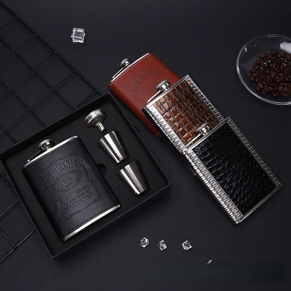 Hip Flask Gift Set of 4, 7 Oz Drinking Flasks for Liquor for Men Women, Stainless Steel Alcohol Whiskey Flask with Funnel & 2 Cups, Metal Pocket Flask Gift Box for Wedding Groomsmen