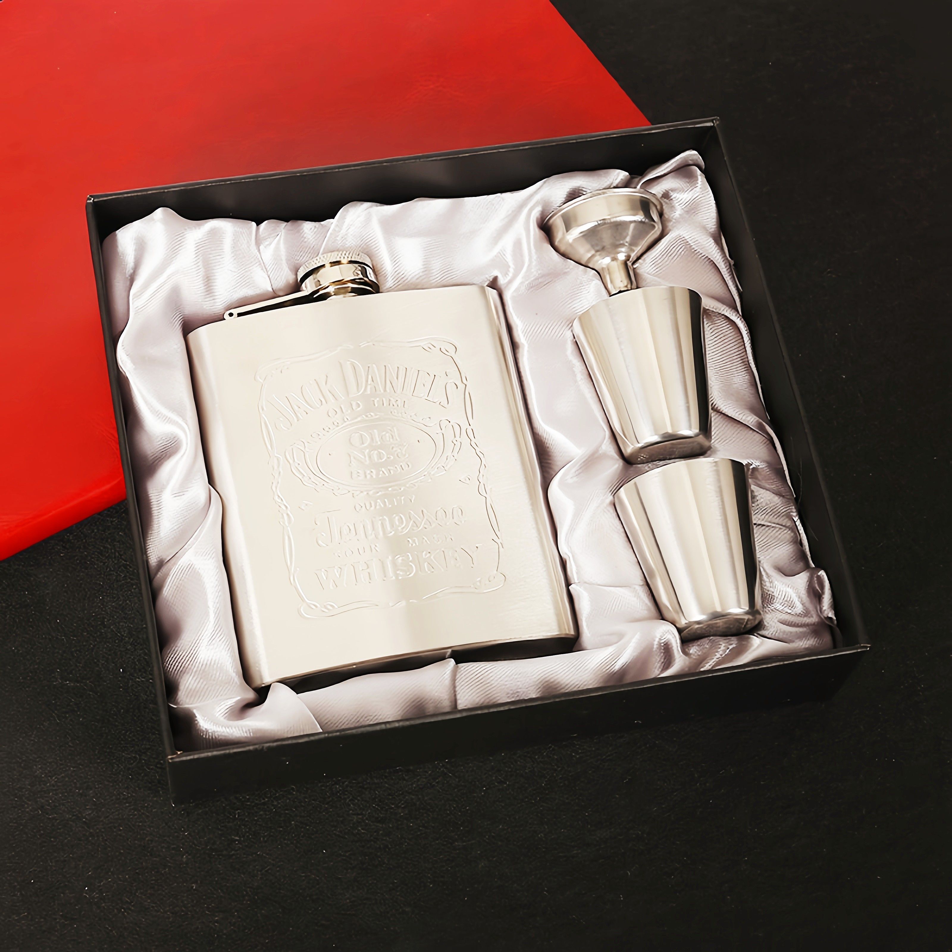 Hip Flask Gift Set of 4, 7 Oz Drinking Flasks for Liquor for Men Women, Stainless Steel Alcohol Whiskey Flask with Funnel & 2 Cups, Metal Pocket Flask Gift Box for Wedding Groomsmen