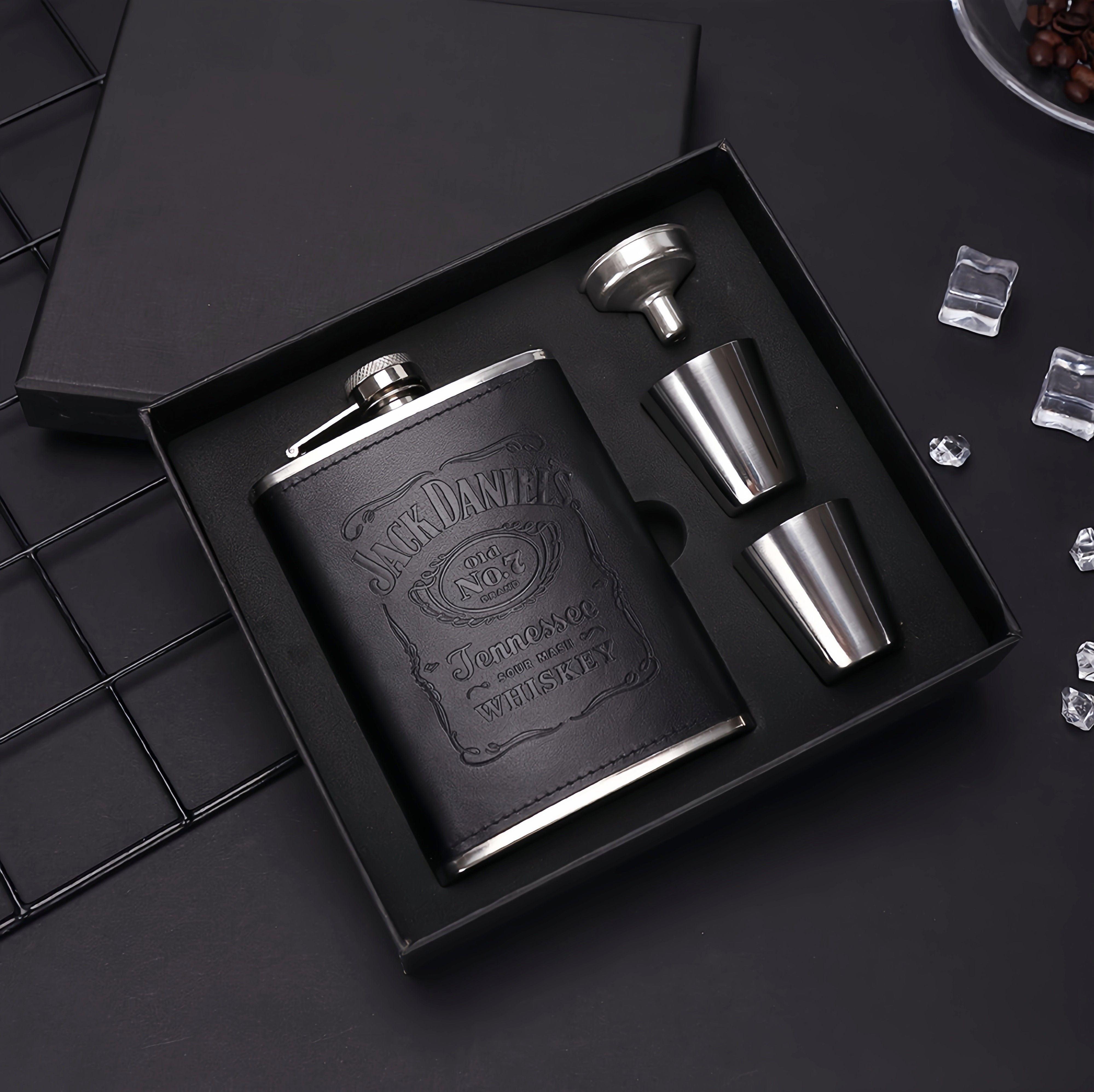 Hip Flask Gift Set of 4, 7 Oz Drinking Flasks for Liquor for Men Women, Stainless Steel Alcohol Whiskey Flask with Funnel & 2 Cups, Metal Pocket Flask Gift Box for Wedding Groomsmen