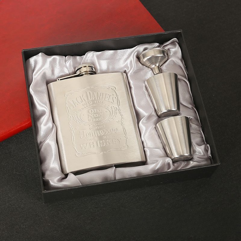 Hip Flask Gift Set of 4, 7 Oz Drinking Flasks for Liquor for Men Women, Stainless Steel Alcohol Whiskey Flask with Funnel & 2 Cups, Metal Pocket Flask Gift Box for Wedding Groomsmen