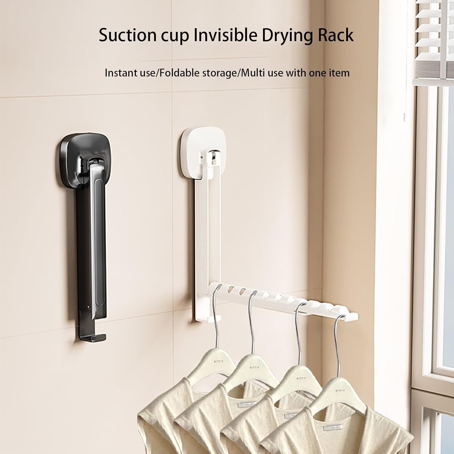 【Clearance Sale】Foldaway Clothes Wall Mounted Drying Rack with Suction Cup,Space-Saving,Foldable, Retractable, Portable for Laundry