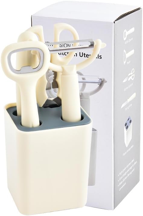 【Clearance Sale】Knife Set with Block, 5 Piece Kitchen Knife Sets with Stainless Steel Knives Scissors and Peeler for Veg Fruit Meat Steak