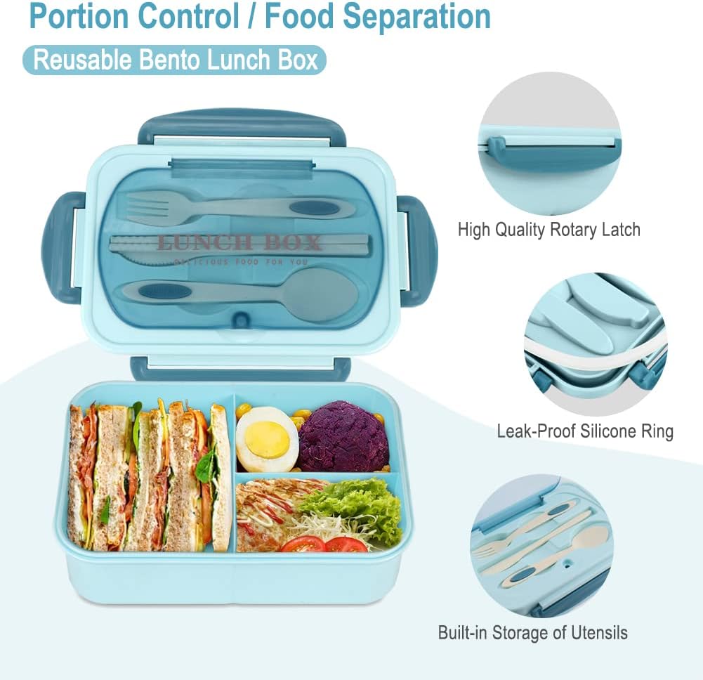 Adult Bento Boxes + Insulated Lunch Bag Set - 1200ml Leak Proof Bento Box Set, Spacious 3 Compartment Lunch Box, Perfect for Office, School, Camping And Picnics - Kitchen Storage Solutions
