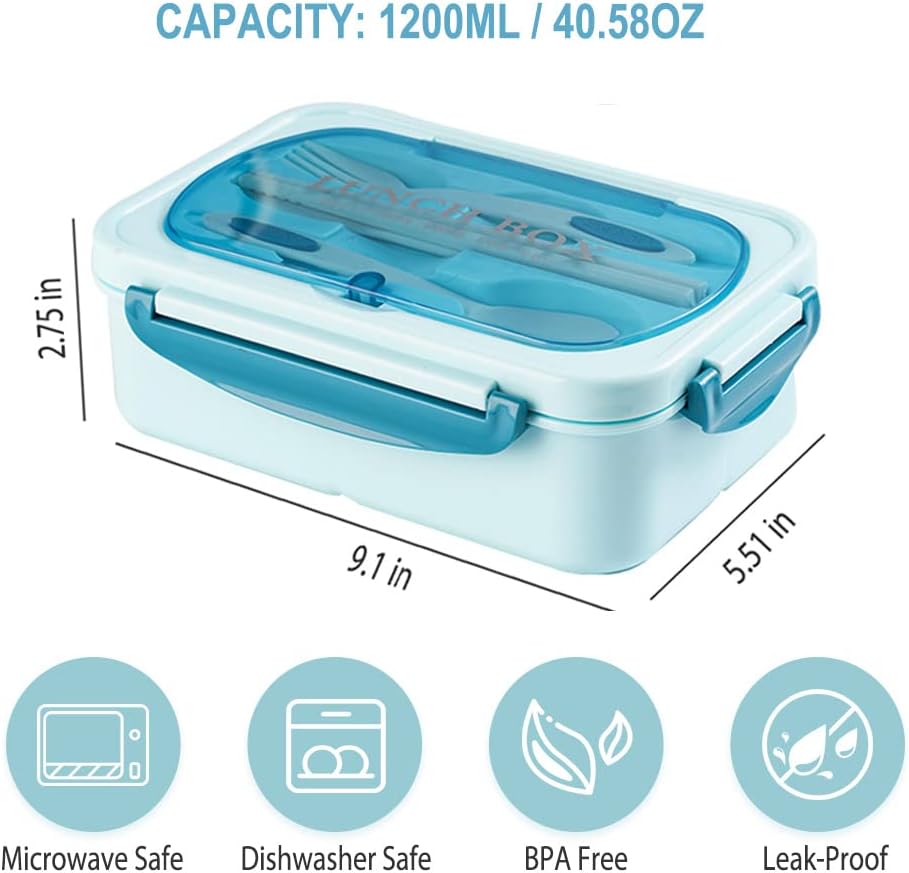 Adult Bento Boxes + Insulated Lunch Bag Set - 1200ml Leak Proof Bento Box Set, Spacious 3 Compartment Lunch Box, Perfect for Office, School, Camping And Picnics - Kitchen Storage Solutions