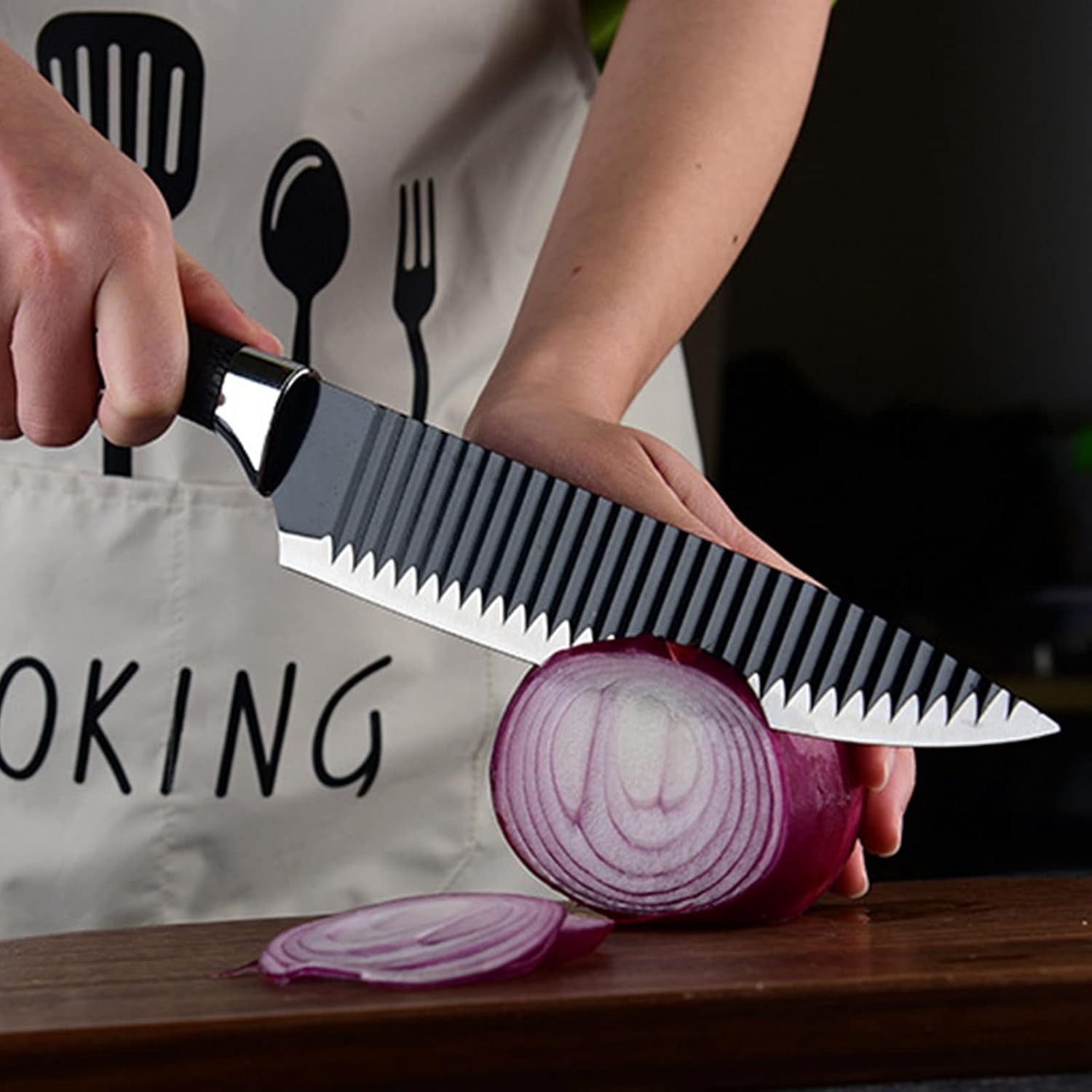 6-Piece Kitchen Knife Set, Non-Stick Coated Wavy-Grained Metal Blades, Non-Slip Ergonomic Handle, Lightweight Rustproof Sharp Chef's Knives for Home Cooking Restaurant Camping