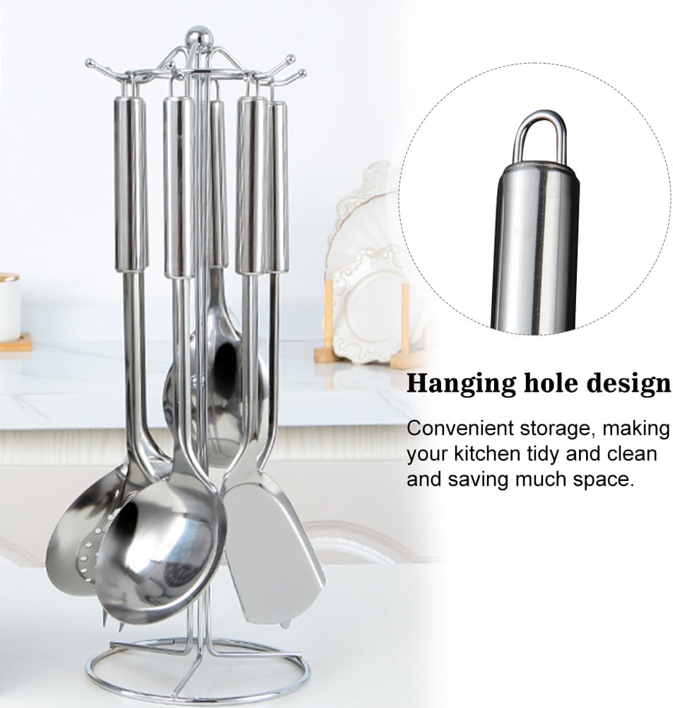 Stainless Steel Kitchen Utensils Set, 5Pcs Metal Cooking Utensils Set, Heat Resistant Kitchen Tool Set with Slotted Spoon, Slotted Spatula, Large Spoon, Soup, Spatula Set