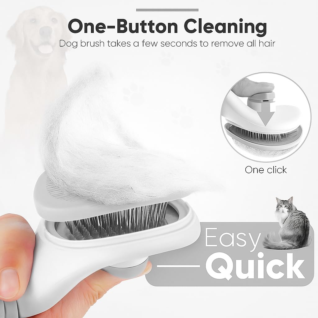 1pc Pet Grooming Brush, Dog Brush, Cat Brush, Self-Cleaning Pet Grooming Brush, Used for Long Hair and Short Hair Dogs and Cats, Removes Loose Hair and Undercoat from Dogs, Cats,
