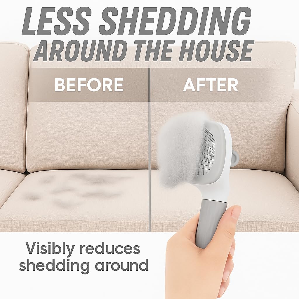 1pc Pet Grooming Brush, Dog Brush, Cat Brush, Self-Cleaning Pet Grooming Brush, Used for Long Hair and Short Hair Dogs and Cats, Removes Loose Hair and Undercoat from Dogs, Cats,