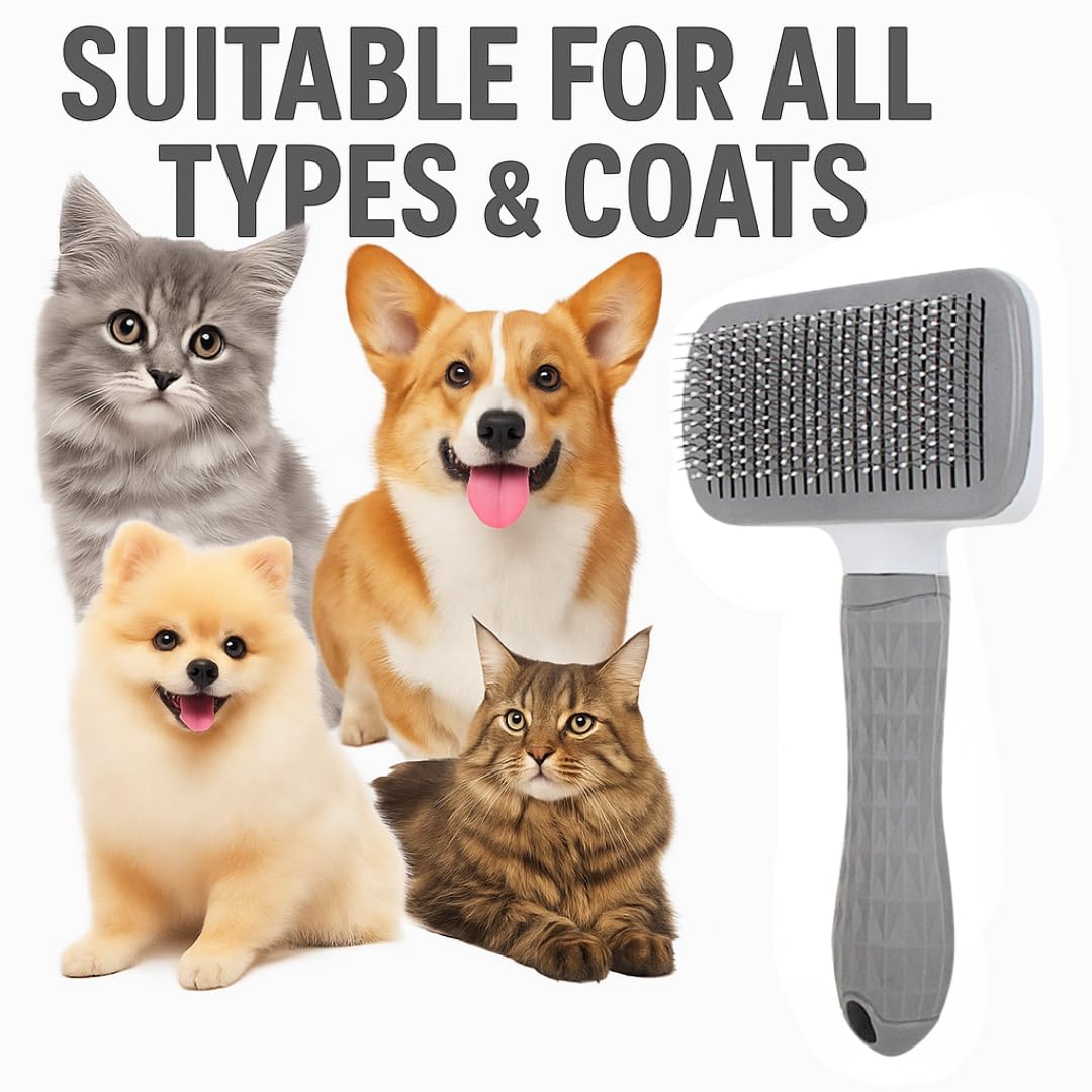 1pc Pet Grooming Brush, Dog Brush, Cat Brush, Self-Cleaning Pet Grooming Brush, Used for Long Hair and Short Hair Dogs and Cats, Removes Loose Hair and Undercoat from Dogs, Cats,