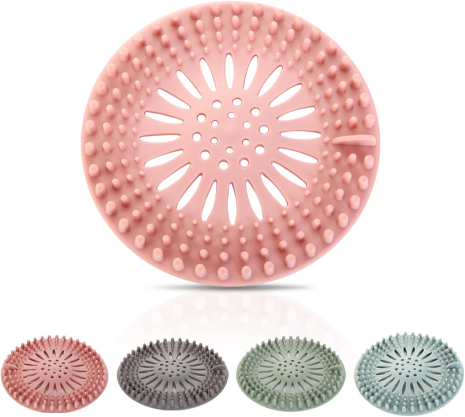 4-Pack Silicone Hair Catcher with Heart-Shaped Drain Protector - Pastel Colors (Blue, Pink, Green,Gray) | Easy-to-Clean & Install, Fit for Bathroom & Kitchen Sinks,Nonslip Design, Sink Strainer