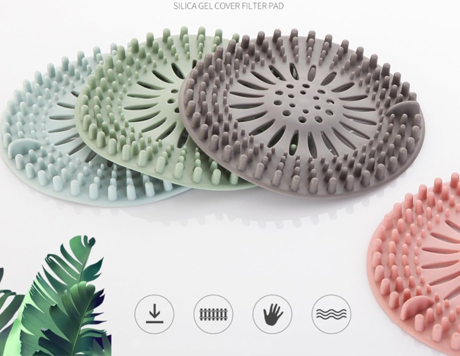 4-Pack Silicone Hair Catcher with Heart-Shaped Drain Protector - Pastel Colors (Blue, Pink, Green,Gray) | Easy-to-Clean & Install, Fit for Bathroom & Kitchen Sinks,Nonslip Design, Sink Strainer