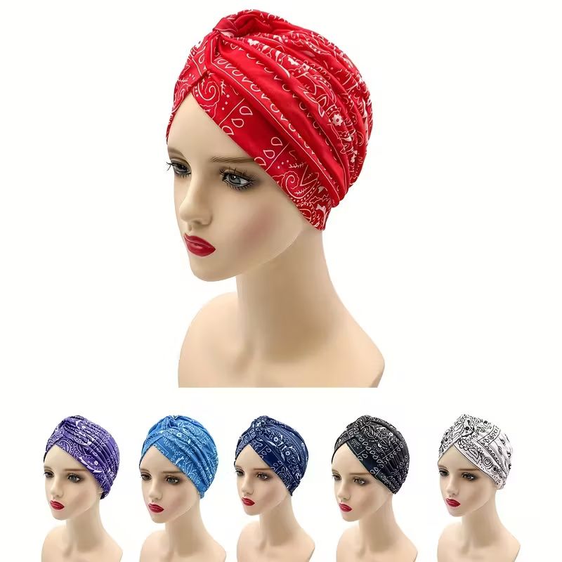 【Clearance Sale】Stylish Paisley Print Boho Turban Hats - Solid Color, Pleated & Adjustable - Perfect Head Wraps for Ramadan, Chemo Care, & Fashion-forward Women