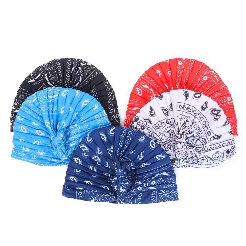 【Clearance Sale】Stylish Paisley Print Boho Turban Hats - Solid Color, Pleated & Adjustable - Perfect Head Wraps for Ramadan, Chemo Care, & Fashion-forward Women