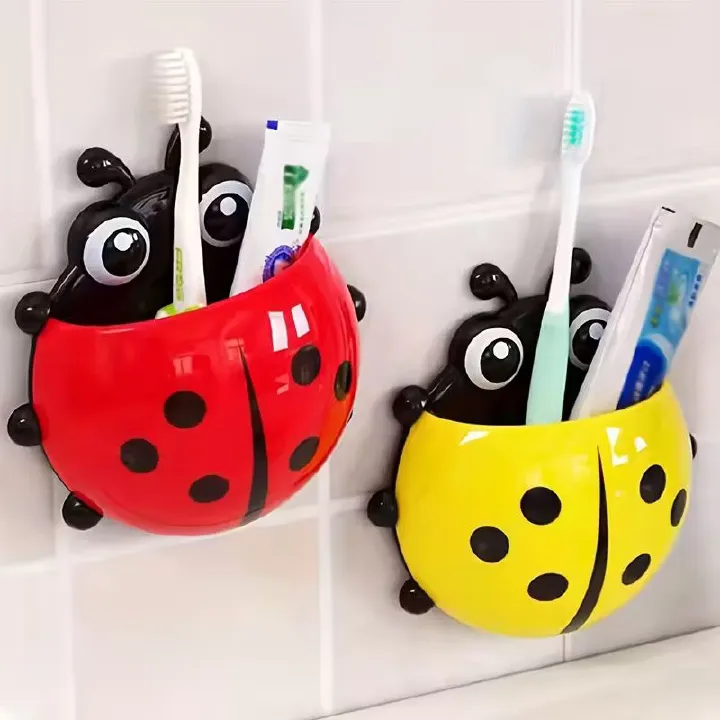 1pc Cute Ladybug Toothbrush Holder - No-Drill, Wall-Mounted Suction Cup Storage Rack for Bathroom Organization, Christmas/Halloween Gift Decoration