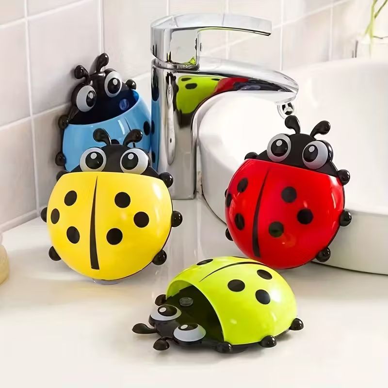 1pc Cute Ladybug Toothbrush Holder - No-Drill, Wall-Mounted Suction Cup Storage Rack for Bathroom Organization, Christmas/Halloween Gift Decoration